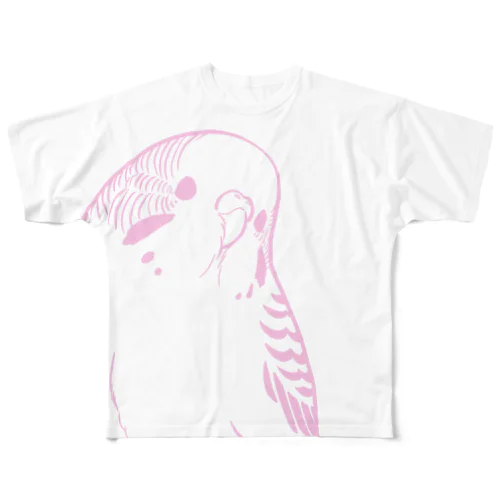 セキセイインコ(線画ピンク) All-Over Print T-Shirt