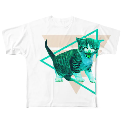 ネオン子猫90年代 フルグラフィックTシャツ