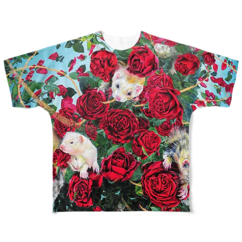薔薇の木とフェレット フルグラフィックTシャツ