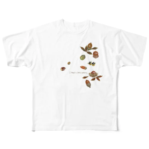 どんぐりコロコロ木の実1 フルグラフィックTシャツ