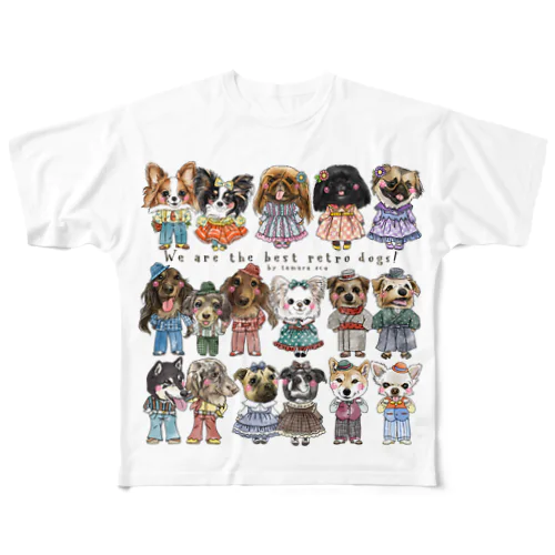 レトロ犬 フルグラフィックTシャツ