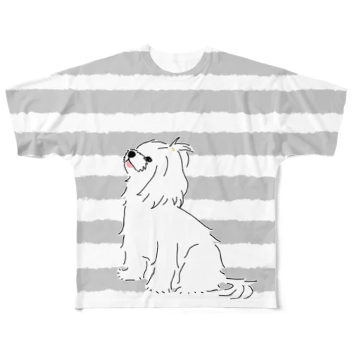 おすわりマルチーズ犬（フルグラT） フルグラフィックTシャツ