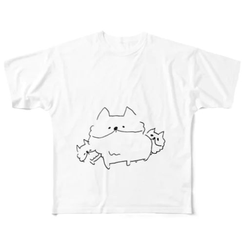 三兄弟コーギー フルグラフィックTシャツ