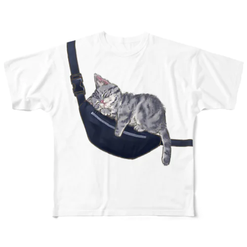 どこでも寝られる仔猫さん フルグラフィックTシャツ