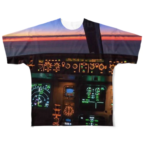 コックピット 航空ジェット機 空の飛行機  フルグラフィックTシャツ