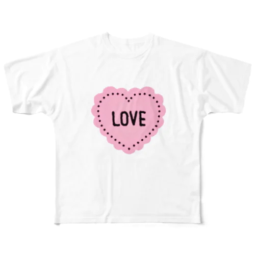 Love ♡ ラブ ハート ピンク フルグラフィックTシャツ