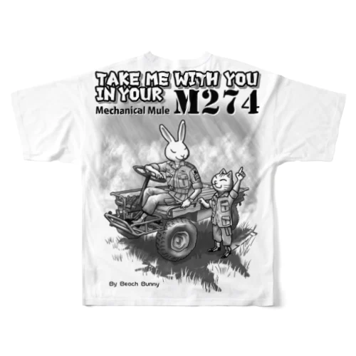 うさぎとねこ　US M274に乗せて！ フルグラフィックTシャツ