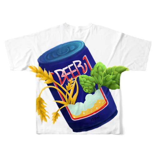 麦とホップが飛び出すビール フルグラフィックTシャツ