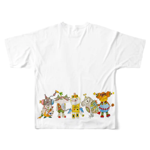 ROBOBO「全員集合！」スチームパンク   猫 犬 鳥 うさぎ All-Over Print T-Shirt