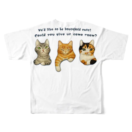 飼い猫になりたい三匹の猫 All-Over Print T-Shirt