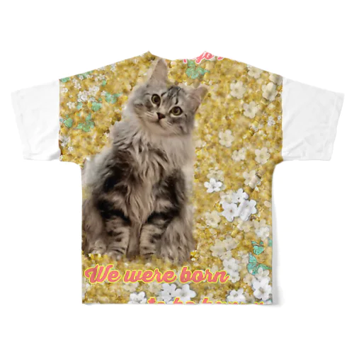 笑みねこ　お花畑のケンシロウ フルグラフィックTシャツ