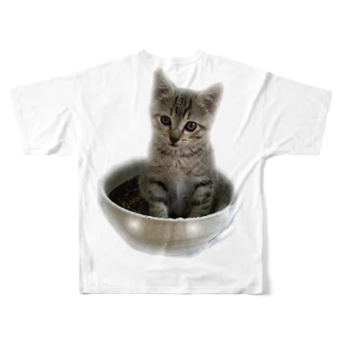 お椀にゃんこ茶々丸(猫) All-Over Print T-Shirt