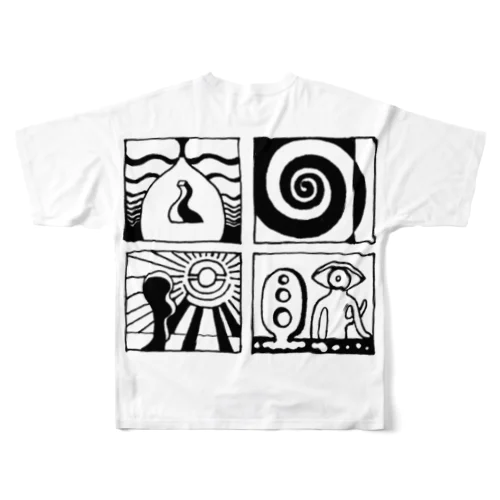 太陽の眼 文字絵(黒/背面) All-Over Print T-Shirt
