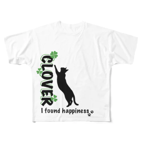 ラッキーな猫 フルグラフィックTシャツ