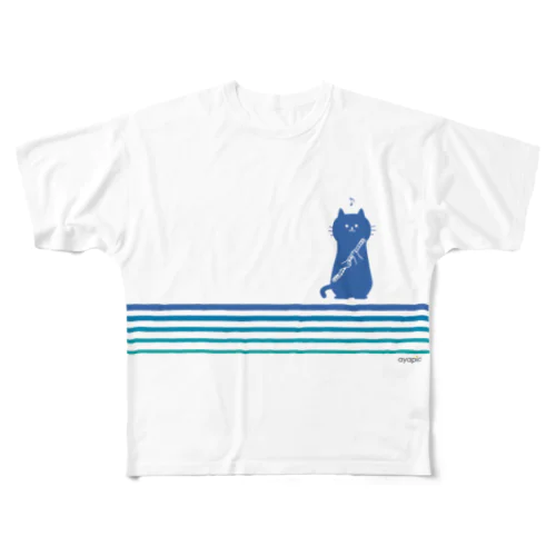 フルート猫 フルグラフィックTシャツ