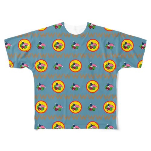 総柄ぴえろ(ブルー×ピンク) All-Over Print T-Shirt