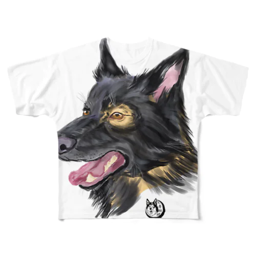 狼犬Q太郎（リアル） フルグラフィックTシャツ