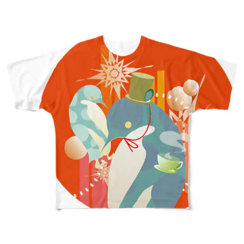 ペンギンTeaTime（赤） All-Over Print T-Shirt