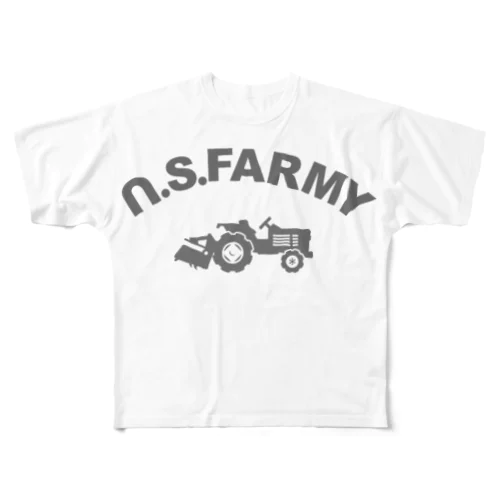 N.S.FARMY Grayトラクター図柄入り フルグラフィックTシャツ