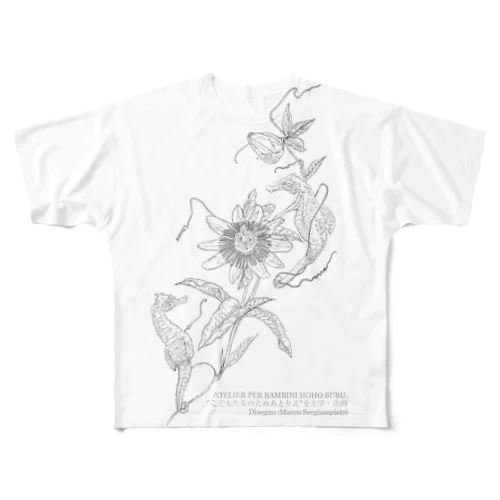 Cavalluccio marino e fiore della passione. フルグラフィックTシャツ