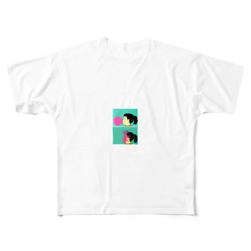 風船と女の子 フルグラフィックTシャツ