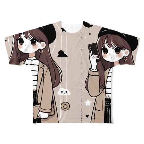 KoTTa-オシャレな女の子 フルグラフィックTシャツ