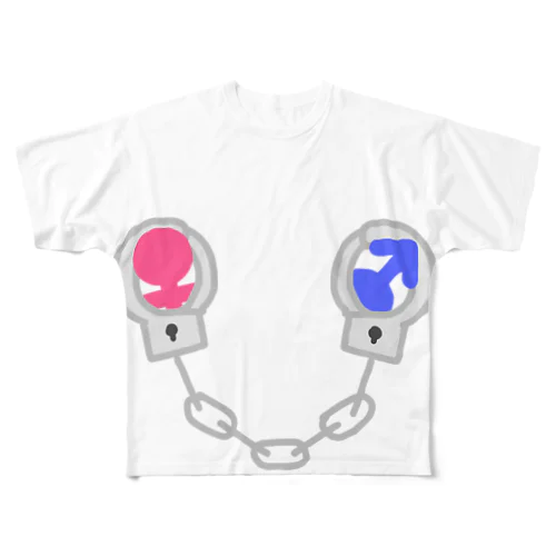 手錠と男女 フルグラフィックTシャツ