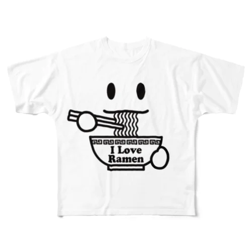 ラーメン大好き I Love Ramen 黒 フルグラフィックTシャツ