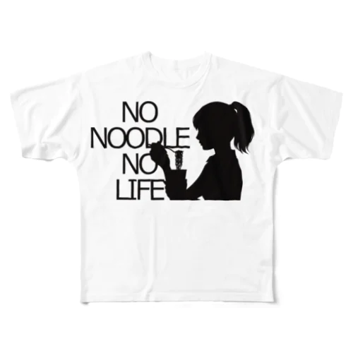 NO NOODLE  NO LIFE　黒 フルグラフィックTシャツ