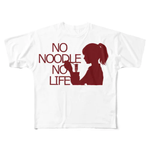 NO NOODLE  NO LIFE　赤 フルグラフィックTシャツ