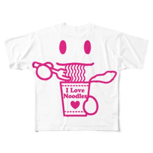 ラーメン大好き I Love Noodles(赤) フルグラフィックTシャツ