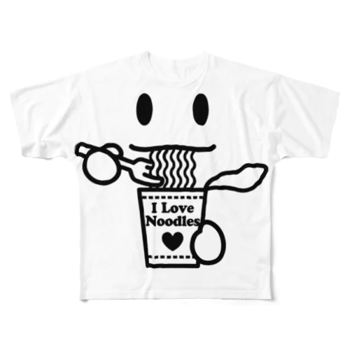 ラーメン大好き I Love Noodles(黒) All-Over Print T-Shirt