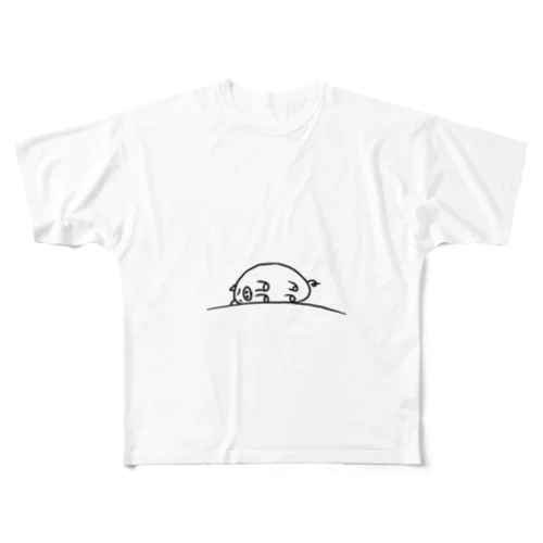 眠りブタ フルグラフィックTシャツ