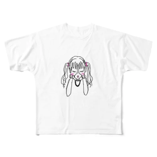 寝てるふり フルグラフィックTシャツ