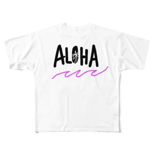 手書きALOHA波 All-Over Print T-Shirt