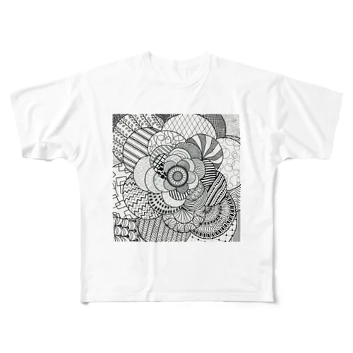 モノクロ〜flower〜 フルグラフィックTシャツ