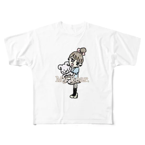 女の子とクマさん🧸 フルグラフィックTシャツ