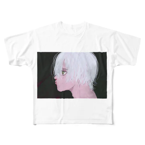 白い髪 フルグラフィックTシャツ