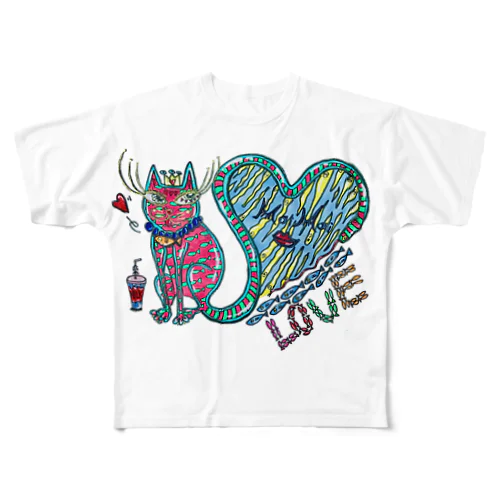 猫の神様 フルグラフィックTシャツ