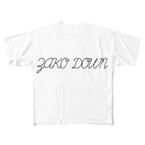 筆記体 ZAKO DOWN All-Over Print T-Shirt