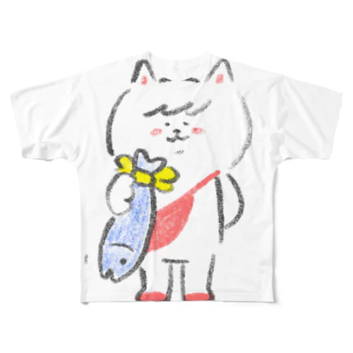 ポシェットにゃんこ協会 おさかなギフト フルグラフィックTシャツ