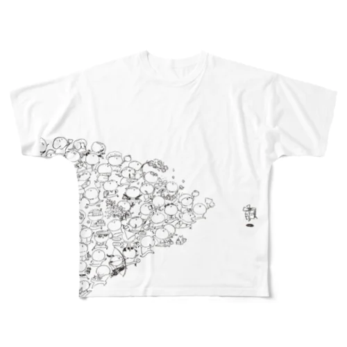 ひよさん「物欲ダッシュ」モノクロ線画 All-Over Print T-Shirt