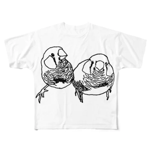 白黒錦華鳥 フルグラフィックTシャツ