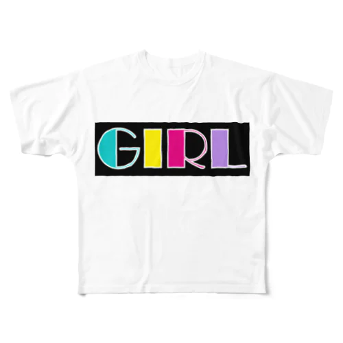 レトロカラフル　GIRL フルグラフィックTシャツ