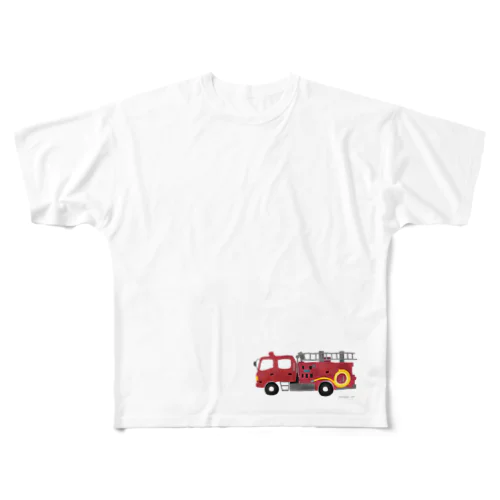 赤い消防車 フルグラフィックTシャツ