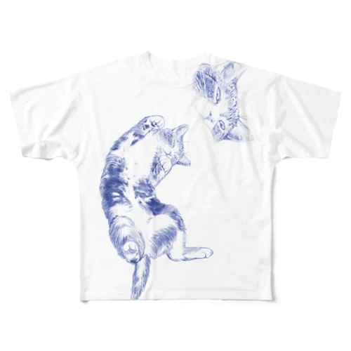 ウットリねこ　その1 フルグラフィックTシャツ