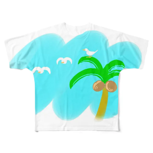 鳥と夏 フルグラフィックTシャツ
