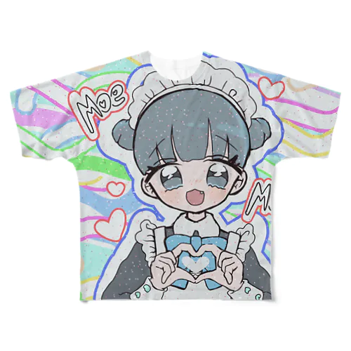 お団子青メイドちゃん(カラフル) All-Over Print T-Shirt