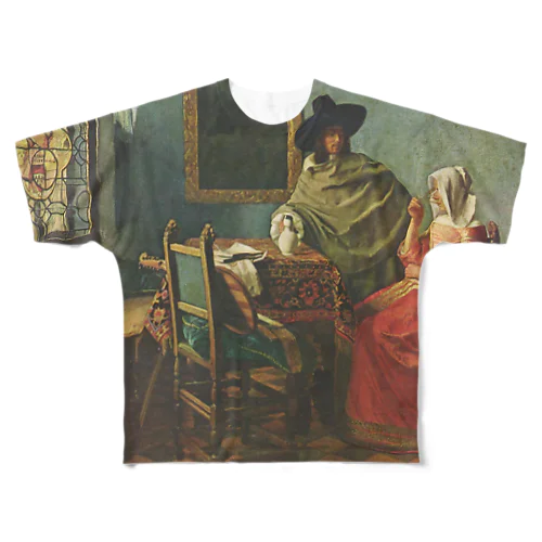 紳士とワインを飲む女 / フェルメール (The Glass of Wine 1661) フルグラフィックTシャツ