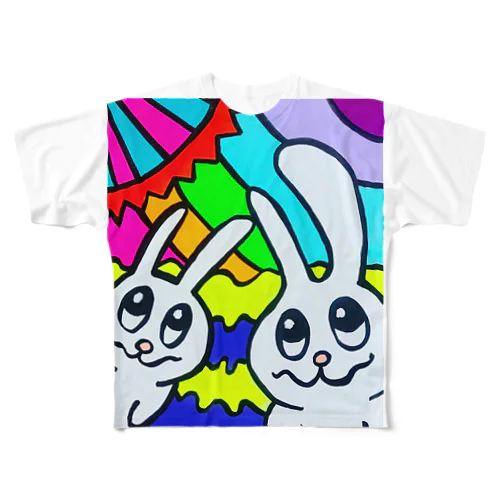 虹うさぎカップル🌈🐇 All-Over Print T-Shirt